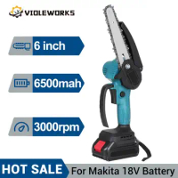 6inch Electric Chainsaw Cordless Handheld Mini Chainsaw Garden Tree Branches Cutter Saw Power Tool for Makita 18V Battery