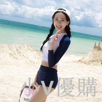 韓國新款分體泳衣女保守學生小清新性感長袖顯瘦平角泡溫泉兩件套