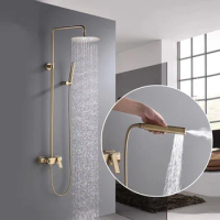 Brushed Gold Shower System 10" Shower Faucets Bathroom Rain Shower Head 3-Setting Handheld Shower Faucet Set