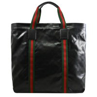 【GUCCI 古馳】GG Tender 塗層帆布壓花手提托特包(黑)