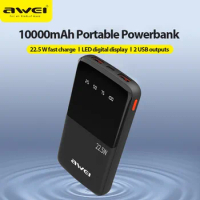 Awei P10K 3 in 1Portable Power Bank 10000mAh With 2USB &amp;1 Type C Outputs 22.5W Fast charge External Powerbank Spare Battery