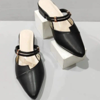 Sendal Wanita Slop Heels Hak 3 CmTali Dua Selop