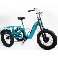 New three wheeled adult freight bicycle with rear basket, 24 inch tricycle fat tires, three wheeled adult tricycle