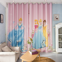 網紅粉色少女公主風艾莎兒童房卡通女孩臥室飄窗半簾短款窗簾遮光