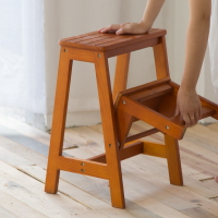多功能實木梯凳家用梯子創意兩用加厚三步臺階樓梯椅登高凳置物架