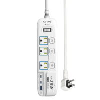 【KINYO】35W氮化鎵3U電源分接器4開3插9尺電源線2.7M延長線/GIPD-353439(智慧快充2PD+QC3.0)