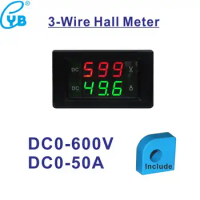 DC 0~600V Hall Voltage Current Dual Meter DC 50A Amp Volt Panel Meter Hall Transformer LED Digital Voltage Ampere Tester 0.39''