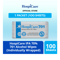 HospiCare 70% IPA 701 Alcohol Wipes x100 Sheets (Individually Wrapped)