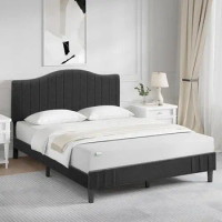 Queen Size Bed Frame Upholstered Platform With Adjustable Headboard,Wood Slats Under Bed Storage Space No Box Spring Needed