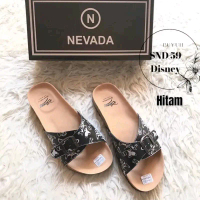 Sandal Selop Wanita Nevada x disney / Sandal Casual Wanita / Sandal Puyuh Wanita Nevada Coklat Karet