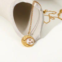 Amaiyllis 18K Gold White Shell Inlaid Star Moon Sun Pendant Necklace Fashion Zircon Sweater Chain Necklace Jewelry