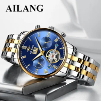AILANG Business Mens Watches Top Brand Luxury Automatic Mechanical Watch Men Stainless Steel Tourbillon Watch Reloj Hombres