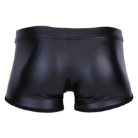 Men's Boxer Sexy Hollow Temptation Underwear Matte Faux Leather Wet Look Boxer Brief Shorts U Convex Pouch Underpants Men