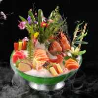 刺身盤海鮮姿造盤高檔意境菜日料餐具玻璃三文魚盤子拼盤冰盤圓形