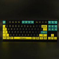 NPKC Keycaps Set Cyberpunk Black Cool Keycap Yellow Blue 120key Cherry Dye-sub Keys for Mechanical Keyboard MX Switch