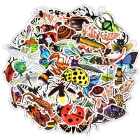 50pcs Nature Insect Stickers Butterfly Ant Ladybug Early Learning Educational Stickers for Kids to Scrapbook Bike Luggage Laptop