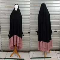 Khimar Jet black zipper kombinasi ceruty 2 layer