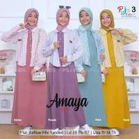 PROMO COD Dress Panjang Polos Dengan Outer Motif Kotak Cantik Remaja Perempuan Amaya2 Dress Kiddos K