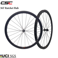 CSC Bicycle Carbon Wheels 36T Ratchet Hub 35mm 45mm 50mm Center Lock wheelset UD matte for 700C Gravel Bike