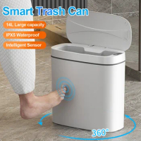 Smart Trash Can Automatic Sensor Garbage Can 14L For Bathroom Kitchen Toilet Garbage Waterproof Trash Bin Garbage Tin Smart Home