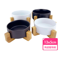 【Kao jing 高精】木架陶瓷寵物碗 寵物陶瓷碗(大容量 防打翻 餵食碗 飼料碗)