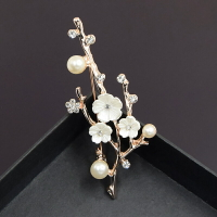 高端中國風貝殼珍珠臘梅胸針女氣質婉約梅花別針領針配飾飾品
