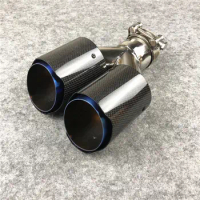 1 Pcs Universal Car Y Model Exhaust Pipe Blue Stainless Muffler Tips For Akrapovic Glossy Carbon Rear Nozzles