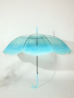 浮羽自動長柄傘 浪漫水母傘透明傘漸變水藍色彎鉤直柄傘防水雨傘