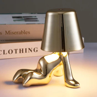 Italian Designer Little Golden Man Night Light Rechargeable Iron Art Ornament Study Coffee Shop Bar Bedside Table Decor Lamps