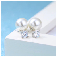【HaNA 梨花】韓國四爪鑽石．珍珠雙面配戴耳環