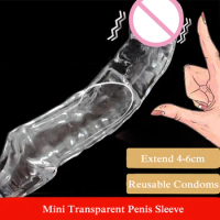 Transparent Penis Sleeve Reusable Condom Penis Extender Girth Enhancer Realistic Sleeve Sheath Delay Ejaculation Sex Toy for Men