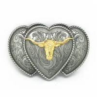 Western Cowboy Belt Buckle Metal Gold Bull Head Zinc Alloy Belt Buckle for Men Vintage Heart Buckle fit Belt Free Shipping