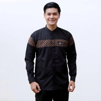 Baju Koko Pria Lengan Panjang Motif Kobata Kombinasi Batik Warna Hitam