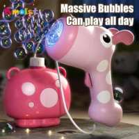 2024 Cute Bubble Machine Light Up Electric Deer Animal Bubble Guns Bubble Soap Blower with Backpack For Kids Summer Outdoor Toy
