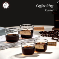 50/80ml Heat-resisting Glass Espresso Cup Milk Jug With Wooden Handle
