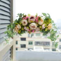 DIY Artificial Wreath Threshold Flower Wedding Home Decoration Christmas Wreath Gift Rose Peony Party Pendant Wall Decoration