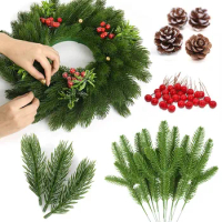 Artificial Christmas Tree Pine Branches Xmas Berries For Christmas DIY Wreath Decoration Noel Table Ornaments Kids Gift Supplies