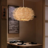 Modern Chinese LED Rattan Chandelier Round Bird's Nest House Bamboo Lamp Bamboo Art Restaurant Hotel Home Decorative Lights