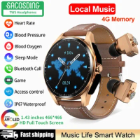 Luxury Smart Watch 4G RAM Local Music Bluetooth Headset 2 in 1 Bluetooth Call NFC Access Control AMOLED Smart Watches Men Women