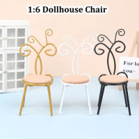 1:6 Dollhouse Miniature Iron Art Backrest Chair Seat Chair Mini Stool Office Chair Bar Chair Model Living Room Kitchen Kids Toys