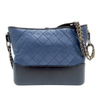 【二手名牌BRAND OFF】CHANEL 香奈兒 藍色 黑色 牛皮 Gabrielle 流浪包 肩背包 無卡