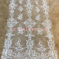 LV0380BCL quality beaded bridal lace fabric off white light ivory