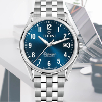 【TITONI 梅花錶】宇宙系列 復古數字 自動機械腕錶 40.5mm(83906S-701 藍)