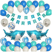 鯊魚 氣球套組 海洋風 生日布置 場景 裝飾背景墻 藍色鯊魚 寶寶兒童 生日氣球