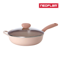 【NEOFLAM】Sherbet蜜桃雪酪系列 30cm炒鍋含玻璃蓋(IH適用/不挑爐具/可直火)