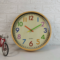 客廳創意彩色掛鐘12寸 教室兒童房鐘表 跨境圓形時鐘