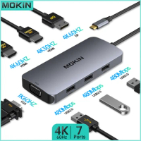 MOKiN 7-in-1 USB C Hub Docking Station: USB C to 2 HDMI + VGA, DP, 3 USB 2.0 for Mac iPad Laptop for Mac iPad Thunderbolt Laptop