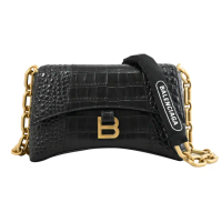 【Balenciaga 巴黎世家】Downtown XS 經典B字LOGO鱷魚紋牛皮晚宴包鍊包斜背包(黑)