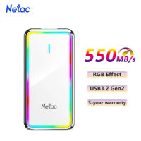 Netac External RGB SSD 1TB Portable External Hard Drive 500GB 250GB Disk Type C USB3.2 Gen2 550MB/s PSSD for Laptop PC Phone
