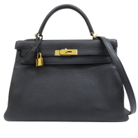 【二手名牌BRAND OFF】HERMES 愛馬仕 黑色 togo牛皮 Kelly 32 两用包 口Q刻 金扣